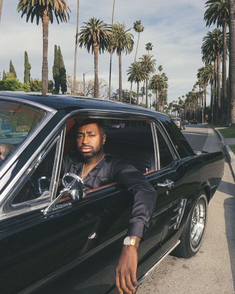 Male model Yogy photoshoot in a classic black mustang Beverly Hills. Beverly Hills Photoshoot Ideas, Muscle Car Photoshoot Men, California Aesthetic Photoshoot, Car With Model Photography, Two Car Photoshoot, Luxury Car Photography, Classic Car Photoshoot Couple, Beverly Hills Photoshoot, Model Car Photoshoot