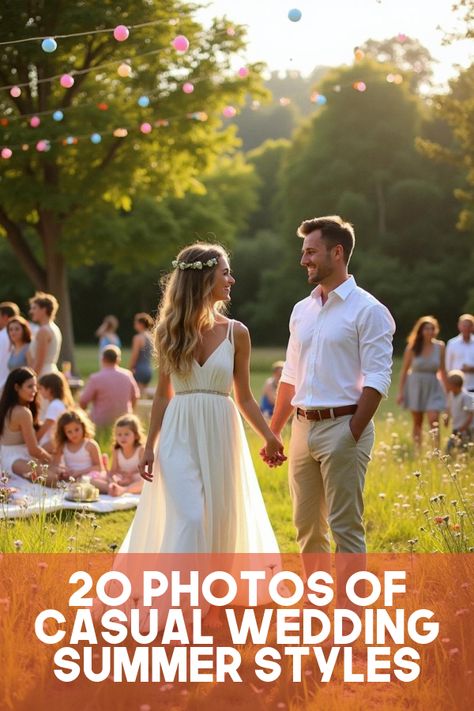 Did you know that a casual wedding in summer can be the most stress-free way to celebrate your love? Dive into our gallery of 20 stunning photos capturing the essence of laid-back vibes, bohemian style, and sun-kissed ceremonies. Discover how to create the perfect sunny celebration with easygoing decorations, chic attire, and unforgettable moments. Say goodbye to traditional and hello to a unique, relaxed wedding day everyone will remember! Wedding Cookout, Summer Casual Wedding, Casual Summer Wedding, Love Celebration, Casual Wedding Attire, Love Dive, Summer Style Guide, Relaxed Wedding, Summer Celebration