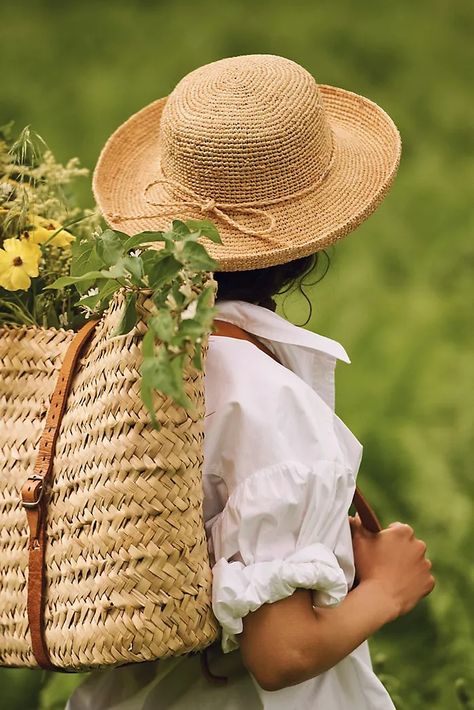 Terrain | Anthropologie Iron Canopy Bed, Raffia Sun Hat, Garden Beach, Bike Rides, Italy Outfits, Gardening Outfit, Perfect Handbag, Unique Bags, Farmer's Market