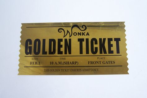 Willy Wonka - Golden Ticket Wonka Bar Printable Free, Wonka Week, Wonka Chocolate Bar, Golden Ticket Template, Wonka Golden Ticket, Chocolate Factory Party, Willy Wonka Party, Wonka Chocolate, World Book Day Costumes