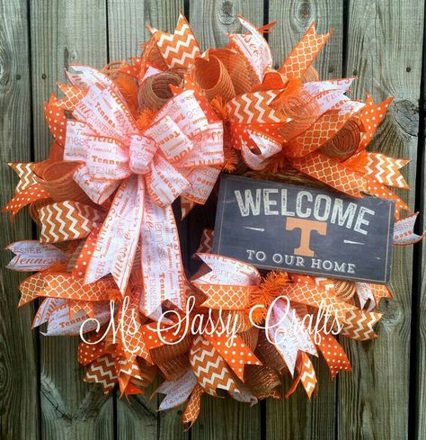 Ut Wreath, Auburn Wreath, Tennessee Crafts, Eagle Wreath, Burlap Mesh Wreath, Mesh Ribbon Wreaths, Football Crafts, Sports Wreaths, Football Wreath