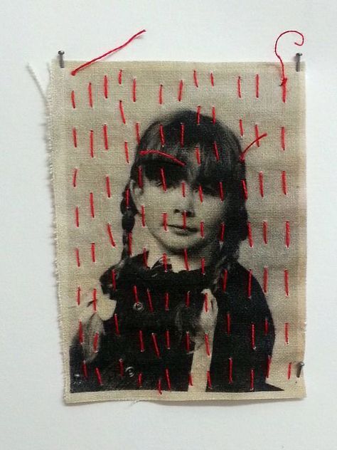 Embroidered Photo, Textile Fiber Art, Red Thread, Art Brut, Arte Inspo, A Level Art, Art Textile, Stitching Art, Art Plastique