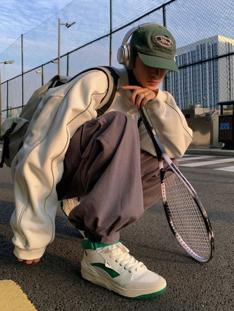 Korean Men Clothing, Sportswear Aesthetic, Aesthetic Outfit, Korean Men, Men Clothing, Headphones, Tennis, Copper, Photoshop