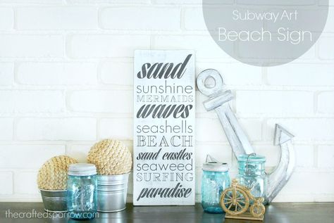 Subway Art Beach Sign Beach Sand Castles, Nautical Decor Diy, Blue Mason Jars, Beach Sign, Coastal Beach Decor, Summer Signs, Beach Diy, Subway Art, Beach Signs