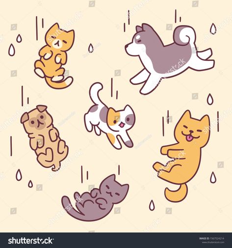 It's raining cats and dogs, funny expression illustration. Cute cartoon pets falling with rain. Adorable vector clip art drawing. #Ad , #Affiliate, #illustration#expression#cartoon#Cute Cats And Dogs Cartoon, Raining Cats And Dogs Illustration, Cat Falling Drawing, Dog Chasing Cat, Rain Cartoon, Expression Cartoon, It's Raining Cats And Dogs, Cat And Dog Drawing, Cartoon Pets