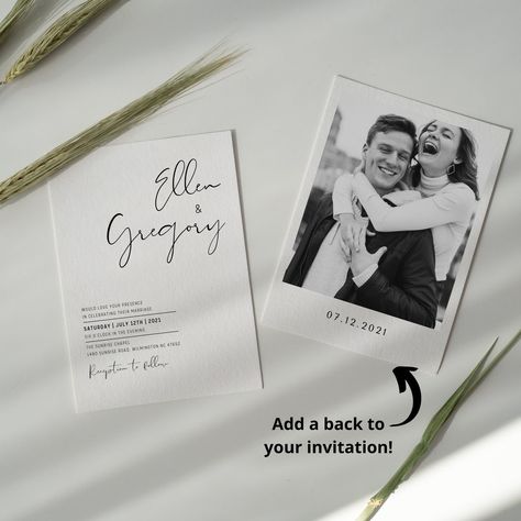 Wedding Invitations With Pictures Simple, Minimalist Wedding Invitation Template, Invitations Wedding Minimalist, Photos For Wedding Invitations, Minimalistic Wedding Cards, Wedding Simple Invitations, Polaroid Invitation Wedding, Minimalistic Invitation Wedding, Big Wedding Invitations