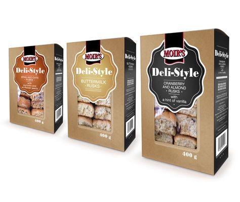 A Vintage styled Moir’s Range of homestyle rusks - package design by brandtree.co.za Rusk Packaging, Packaging Design Trends, Deli Style, Cookie Packaging, Design Posters, Creative Packaging, Package Design, Cranberry, Packaging Design