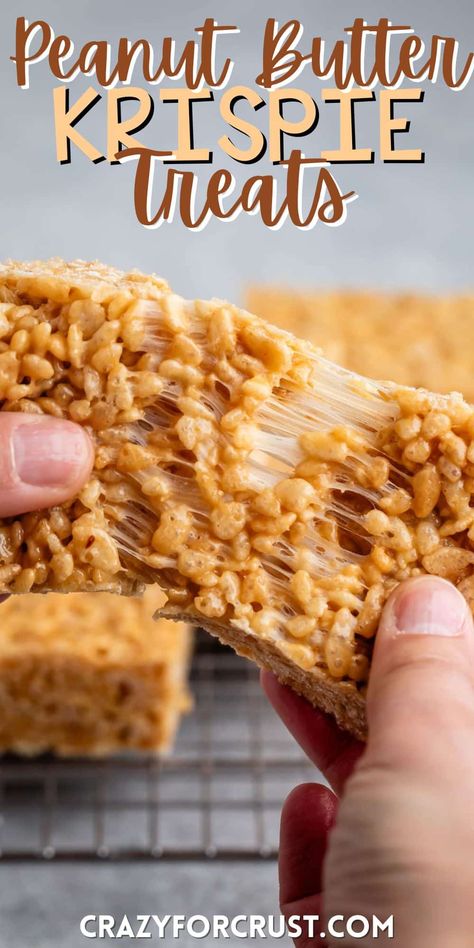 Pbj Rice Krispy Treats, Reeses Peanut Butter Rice Krispie Treats, Rice Krispie Treats With Peanut Butter, Pb Rice Krispie Treats, Crunchy Peanut Butter Recipes, Rice Krispie Treats Peanut Butter, Peanutbutter Ricekrispies, Peanut Butter Rice Crispy Bars, Peanut Butter Rice Krispie Squares