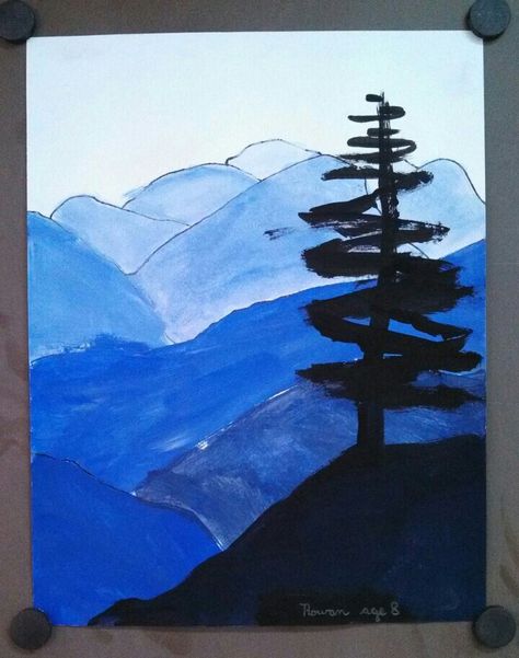 1st -3rd winter mountains? Elementary Art. 3rd Grade Tints and Shades. Landscape Blue Ridge Mountains. Art teacher Jennifer Lipsey Edwards Tint And Shades Drawing Ideas, Atmospheric Landscape Painting, Atmospheric Perspective Painting, Atmospheric Perspective, Tints And Shades, Atmospheric Landscape, Third Grade Art, Landscape Blue, Winter Art Projects