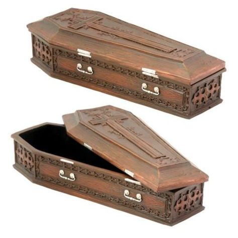 Dimensions: 8 "    Store jewelry, amulets, healing crystals and other special trinkets with this vampire coffin box Vampire Coffin, Coffin Decor, Gothic Coffin, Gothic Statue, Heart Vase, Coffin Box, Desk Gifts, Jewelry Box Diy, Stash Box