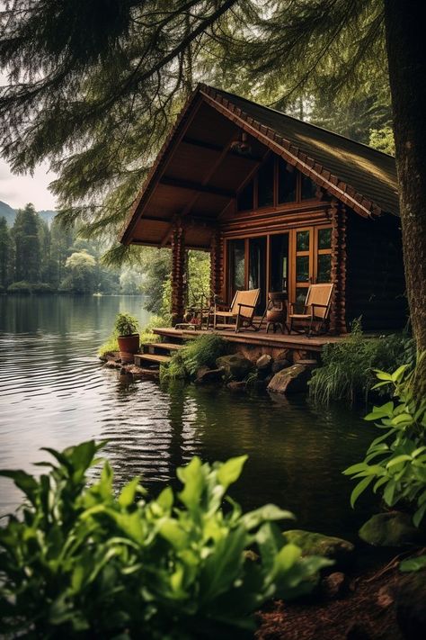 Pond In The Woods, House In The Woods Aesthetic, Iwatch Wallpapers, Cozy Cottage In The Woods, Forest Landscaping, River Homes, Lakefront Cabin, Waterfront Cabins, Forest Cabin