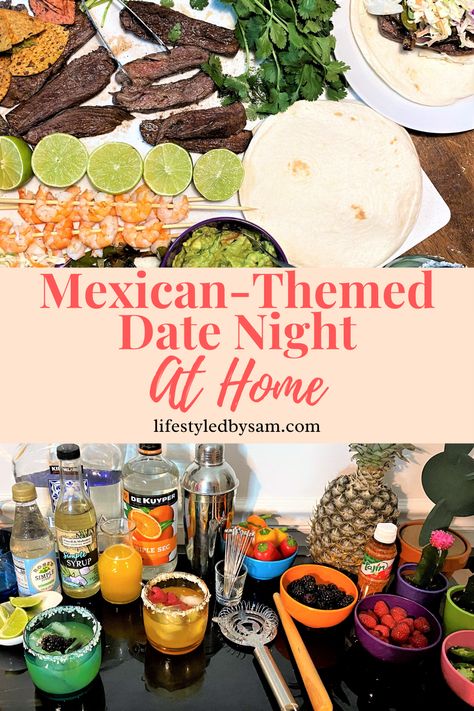 At Home Date Night Ideas: Mexican Themed Date Night {Including Activities, Drinks, Recipes & More!} Easily turn your Mexican take-out this Friday night into a Mexican themed date night with your significant other in three simple steps. This post includes details on the following Mexican-Themed Date Night Activities: Make Your Own Margaritas, Cook A Mexican Dish, Paint Your Own Ceramic Sugar Skulls. This is also a fun way to celebrate Cinco de Mayo! Mexican Date Night At Home, Mexican Night Ideas, Taco Date Night, Themed Date Night, Homemade Margarita Recipe, Fiesta Night, At Home Date Night Ideas, Easy Margarita Recipe, Home Date Night Ideas