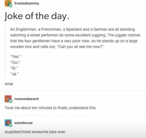 Funny Language Jokes, Language Tumblr, English Language Jokes, Bilingual Humor, Language Jokes, Bad Puns, Joke Of The Day, Bad Jokes, Funny Tumblr Posts