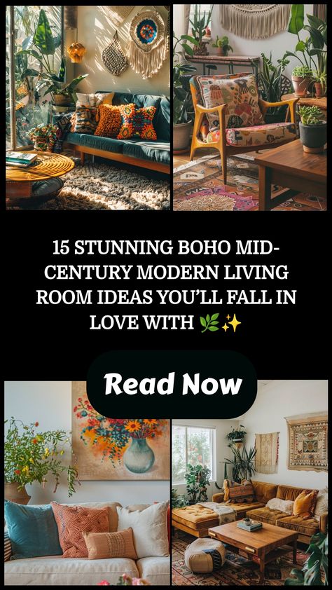 Transform your space with these 15 gorgeous Boho Mid-Century Modern living room ideas! From cozy textures to iconic furniture pieces, discover how to create a stylish and inviting vibe that perfectly blends bohemian charm and mid-century elegance. 🛋️💡 Save your favorites now! Mid Century Modern Living Room Tv, Midcentury Living Rooms, Small Mid Century Modern Living Room, Boho Mid Century Modern Living Room, Cozy Mid Century Modern Living Room, Kitchen Essentials Checklist, Boho Modern Living Room, Modern Eclectic Living Room, Boho Mid Century Modern