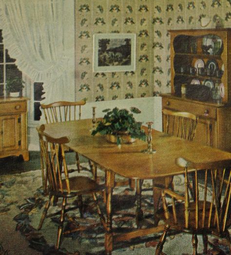 Vintage Ethan Allen Furniture, 1950 Interior Design, 80s Dining Room, 1940s Dining Room, 1960s Dining Room, 1950s House Interior, 1950s Dining Room, 1960s Interior, 1920 Home