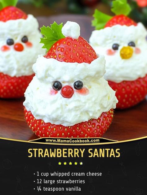 Strawberry Santas, Whipped Cream Cheese, Family Cooking, Christmas Cupcakes, Christmas Goodies, 12 Days Of Christmas, Christmas Baking, Powdered Sugar, Christmas Magic