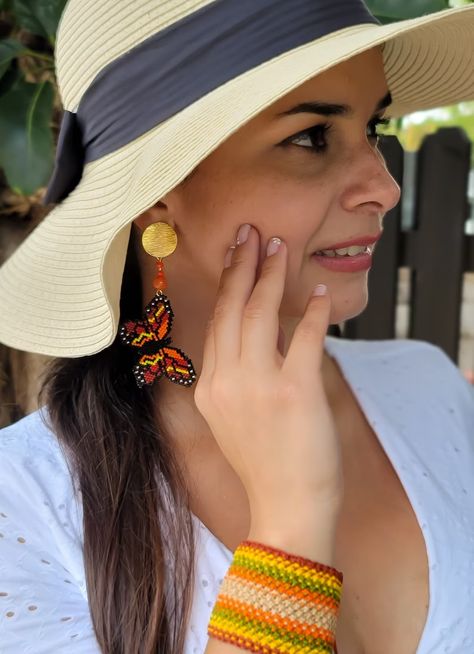 Monarch Butterfly Beaded Miyuki Earrings Orange Dangle - Etsy Butterfly Beaded Earrings, Miyuki Earrings, Statement Hoop Earrings, Hollywood Fl, Nature Earrings, Orange Butterfly, Long Tassel Earrings, Magical Jewelry, Beaded Hoop Earrings