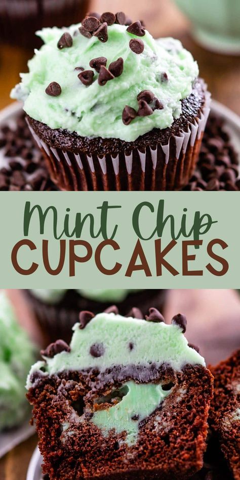 Andes Mint Cupcakes, Mint Chocolate Chip Cupcakes, Mint Chocolate Cupcakes, Mint Cupcakes, Desserts Cupcakes, Chocolate Chip Cupcakes, Mint Chip Ice Cream, Ice Cream Cupcakes, Boxed Cake