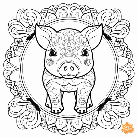 illustration of Cute piglet mandala coloring Pig Coloring Pages Free Printable, Pig Images, Pig Stuff, Cute Piglets, Coloring Page For Adults, Domestic Animals, Cute Pig, Mandala Designs, Printable Coloring Sheets