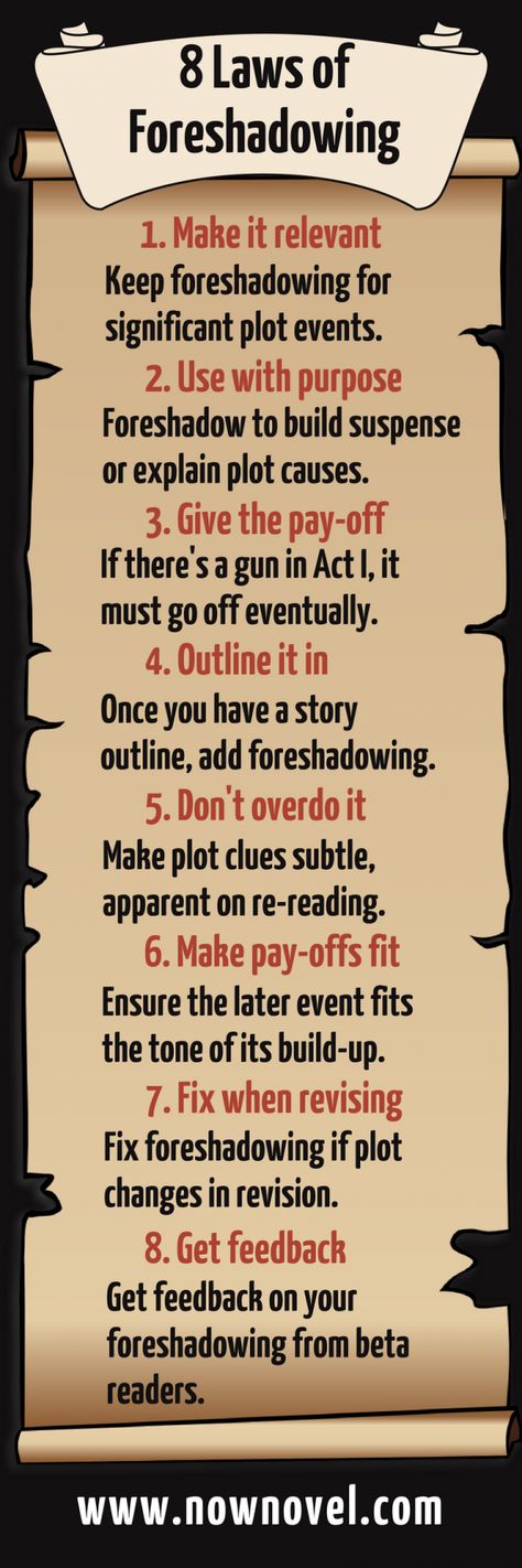 Infographic | How to foreshadow | Now Novel How To Foreshadow, Writing Foreshadowing, Writing Plot, Creative Writing Tips, Writing Characters, English Writing Skills, Book Writing Tips, English Writing, Guided Writing