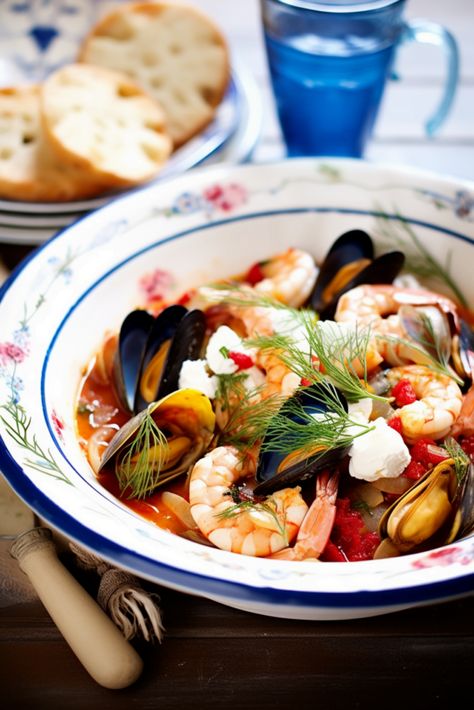 Greek Seafood Stew with Tomatoes and Fennel - Cooking Mediterranean Greek Seafood, Stew With Tomatoes, Seafood Stew Recipes, Seafood Stew, Greek Flavors, Frozen Seafood, Aromatic Herbs, Fish Fillet, Mediterranean Diet Recipes