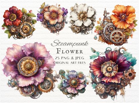 Steampunk Flower Tattoo, Steampunk Botanist, Steampunk Sunflower, Floral Steampunk, Steampunk Flowers, Steampunk Printables Free Clip Art, Steampunk Scrapbooking, Steampunk Diy Crafts, Steampunk Theme