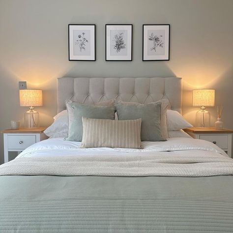 30 Sage Green Bedroom Accent Wall Ideas Pale Green And Grey Bedroom, Sage Green And Gold Room Aesthetic, Green Sage Bedroom Ideas, Bedroom Wall Colors With White Furniture, Pale Sage Green Bedroom, Sage Green Bedroom Small, Soothing Bedroom Decor, Neutral Colored Bedroom Ideas, Grey Sage Bedroom