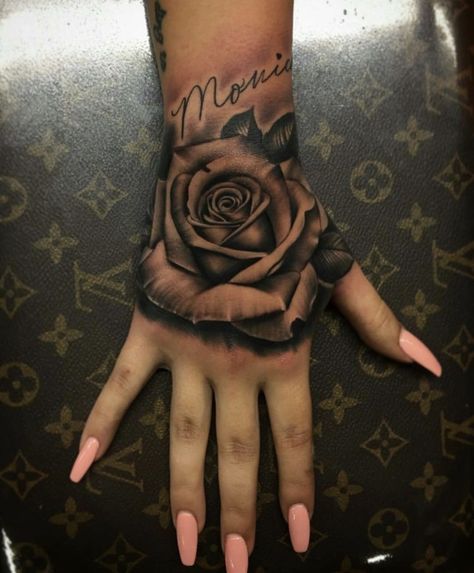 Rose Hand Tattoo, Rose Tattoos For Women, Hand Tattoos For Girls, Cute Hand Tattoos, Pretty Hand Tattoos, Neck Tattoos Women, Snakebites, Hand Tats, Inspiration Tattoos