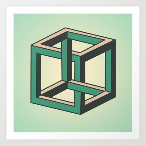 Impossible Cube, Cube Artwork, Triangle Optical Illusion, Cube Illusion, Art Illusion, Escher Art, Illusions Art, Art Cube, Learning Art