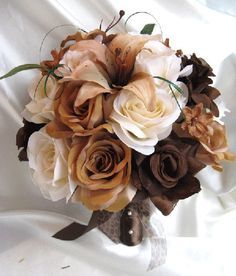 Brown Flowers on Pinterest | Yellow Flower Arrangements, White ... Brown Wedding Themes, Camo Wedding, Silk Flower Bouquets, Cream Wedding, Brown Wedding, Brown Flowers, Champagne Wedding, Wedding Bridal Bouquets, Champagne Color