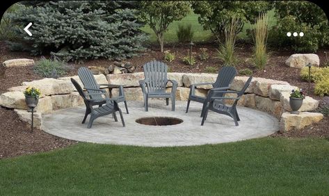 Fire Pit Patio With Retaining Wall, Firepits Backyard Retaining Wall, Fire Pit Ideas Backyard With Retaining Wall, Fire Pit Area With Retaining Wall, Sloped Fire Pit Ideas, Fire Pit Area On Sloped Yard, Retaining Wall And Patio, Retaining Wall Fire Pit Ideas Hillside, Retaining Wall With Fire Pit