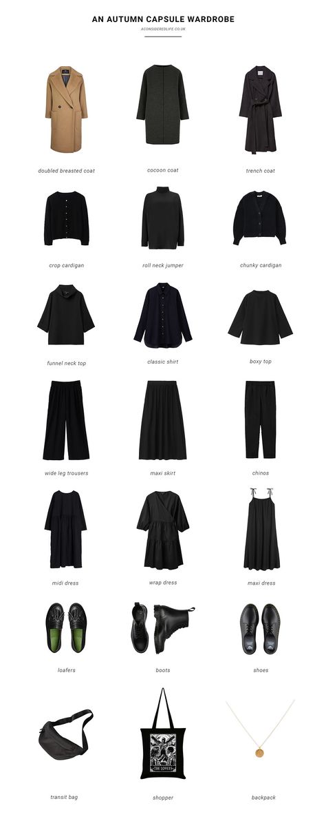 An Autumn Capsule Wardrobe Black Capsule Wardrobe, Minimal Capsule Wardrobe, Autumn Capsule Wardrobe, Rocker Look, Minimal Wardrobe, Diy Clothes Design, Fall Capsule Wardrobe, Style Inspiration Fall, Layering Outfits