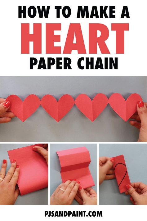 Paper Heart Chain Diy, Friendship Paper Chain, Heart Chain Paper, How To Make Paper Chains, Heart Paper Chain, Construction Paper Hearts, Paper Chain Ideas, Heart Chain Craft, Paper Chain Decorations