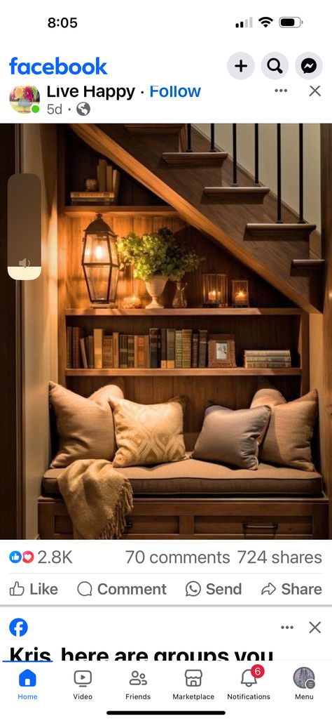 Boho Book Nook, Stair Nook, Window Nook, Under The Stairs, Library Wall, Book Nook, Under Stairs, Book Nooks, Great Rooms