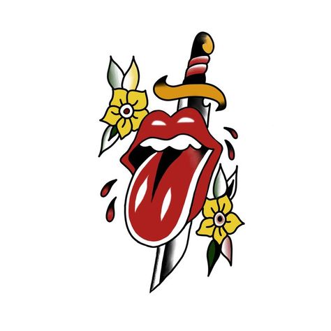 Rock Traditional Tattoo, Rock And Roll Tattoo Ideas, Rock And Roll Tattoo, Rock N Roll Tattoo, Gentleman Tattoo, Tongue Tattoo, Rolling Stones Tattoo, Stone Tattoo, Tattoo Practice