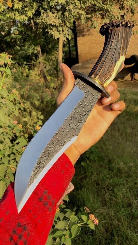 Hand Forged Carbon Steel Crown Stag Antler Hunting Bowie Knife Bushcraft Food, Antler Hunting, Cook Kitchen, Skinning Knife, Knife Collection, Edc Knife, Damascus Knife, Cool Knives, Camp Knife