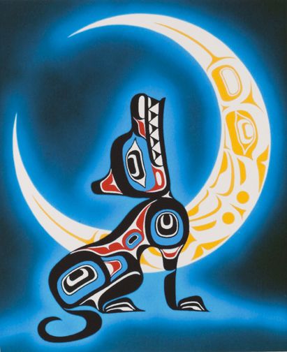 Moon Wolf by Yukie Adams Haida Tattoo, Arte Haida, Alaska Art, Native Artwork, Pacific Northwest Art, Haida Art, Native American Symbols, Inuit Art, Raven Art