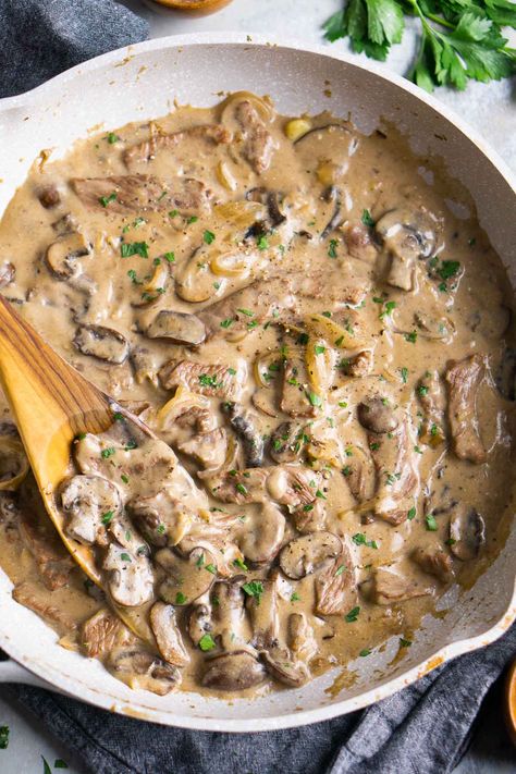 This traditional beef stroganoff is made with juicy steak, sauteed onions, mouthwatering mushrooms, and tender egg noodles in a savory stroganoff sauce – in only 30 minutes!