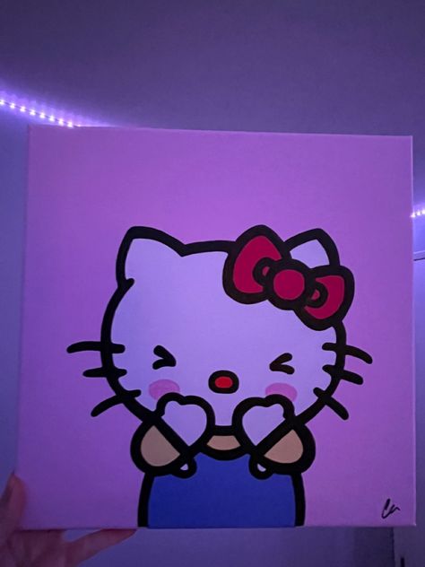 Mini Canvas Hello Kitty, Cool Hello Kitty Painting, Hello Kity Paintings, Easy Sanrio Paintings, Hello Kitty Aesthetic Painting, Canvas Painting Hello Kitty, Sanrio Characters Painting, Things To Paint Hello Kitty, Y2k Painting Ideas Hello Kitty