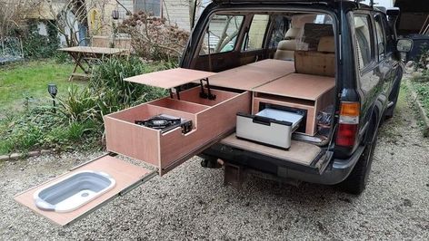 Camping Kitchen Ideas, Campervan Hacks, Montero 4x4, Kangoo Camper, Caravan Van, Camping Trailer Diy, Suv Camper, Truck Bed Camping, Truck Bed Camper