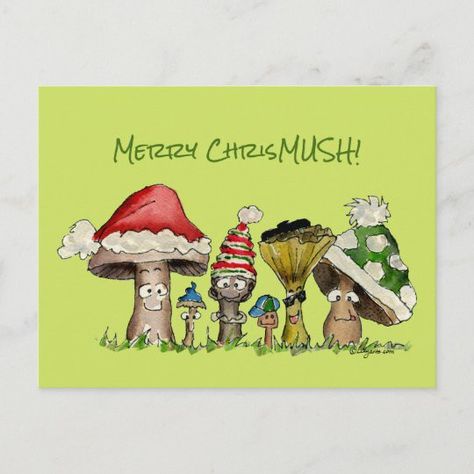 Mushrooms Cartoon, Christmas Mushrooms, Watercolor Whimsy, Mushroom Caps, Small Mushroom, Cartoon Mushroom, Diy Christmas Paintings, Warmest Wishes, Merry Christmas Funny