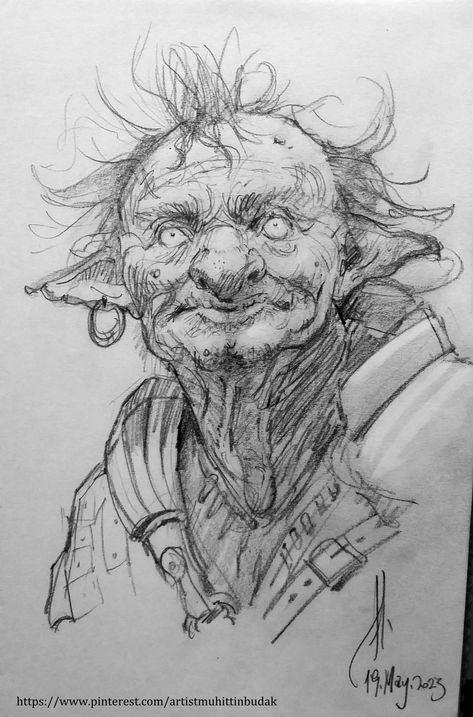 John Ronald Reuel Tolkien Daily Drawing Challenge 3080 The Hobbit Concept Art, Fantasy Artist Drawing, Goblin Drawing Reference, Duende Drawing, Wizard Drawing Reference, Hooded Figure Art, Fairytale Sketches, Wizard Sketch, Hobbit Drawing