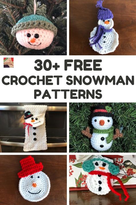 Find many adorable crochet snowman patterns to create snowmen figures, hats, cup cozies, dish towels and more! These are great crochet projects for Christmas too! Snowman Patterns, Snowflake Crochet, Snowman Crochet, Crochet Snowflake Pattern, Crochet Snowman, Snowman Hat, Snowman Gifts, Diy Snowman, All Free Crochet