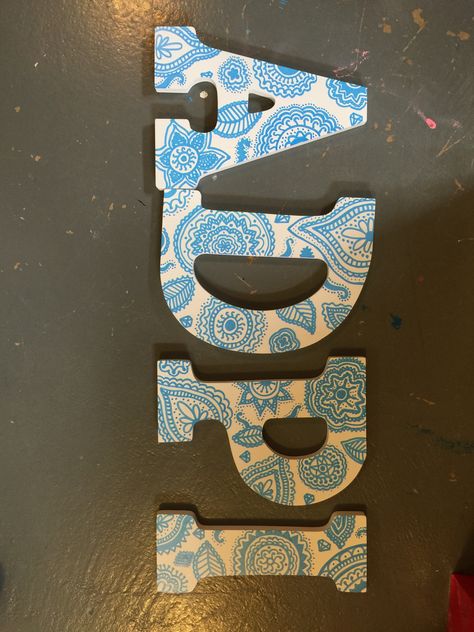 ADPi Letters Blue Sorority Letters, Greek Letters Decorated, Painted Sorority Letters Wooden, Diy Initial Letters, Adpi Letters, Sorority Letters Painted, Big/little Baskets, Letters Ideas, Big Little Basket