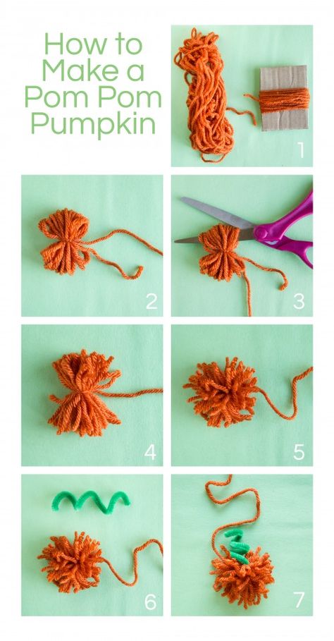 Pom Pom Pumpkin Instructions Pom Pom Pumpkins, Pumpkin Crafts For Kids, Halloween Yarn, Easy Fall Crafts, How To Make A Pom Pom, Adornos Halloween, Autumn Activities For Kids, Fall And Halloween, Crafts Halloween