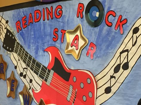 Reading Rocks Bulletin Board, Reading Rocks Theme, Rock Star Theme Classroom, Rock And Roll Bulletin Board Ideas, Rock And Roll School Theme, Pta Themes, Rock Activities, School Wide Themes, 2024 Classroom