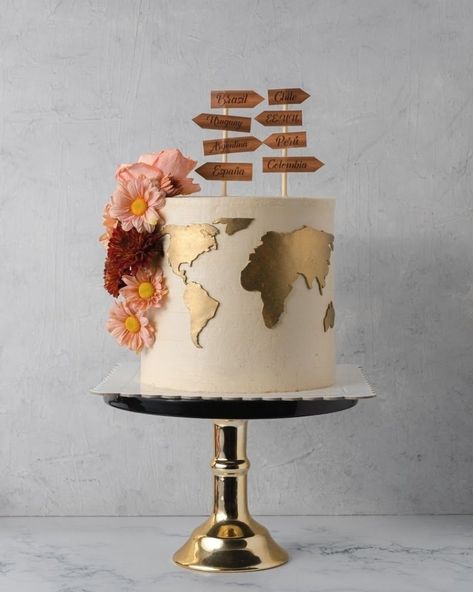 World Map Birthday Cake, Map Cake Ideas, Travel Birthday Cake For Her, Travel Themed Cakes, Cake World Map, Travel Cake Ideas Birthdays, Map Birthday Cake, Cake Travel Theme, Travel Birthday Cake