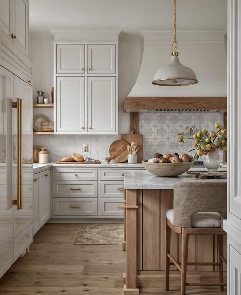 Beige And White Kitchen, Two Toned Kitchen, Two Toned Kitchen Cabinets, Basement Home Gym, Kitchen Cabinets Color Combination, Mom Kitchen, Renovation Inspiration, Two Tone Kitchen, Beige Kitchen