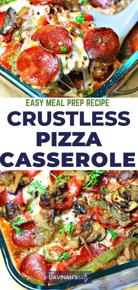 This easy Crustless Pizza Casserole recipe makes the perfect family dinner. It requires just a few ingredients and can be part of a weekly meal prep. Enjoy this with sausage or any ground meat. Sneak in vegetables between its layers of sauce, meat and cheese. Make this if you want keto pizza recipes, low-carb pizza recipes, no crust pizza, or pizza without crust. Pizza Casserole Recipe Low Carb, No Carb Sausage Recipes, Low Calorie Recipes Casserole, Meatball Pizza Casserole, Pizza Without Crust, Pizza Bake Keto, Low Carb Veggie Pizza, No Crust Pizza Casserole, Low Carb Low Calorie Casseroles