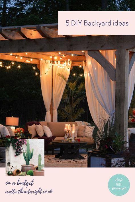 5 DIY Backyard ideas - Craft with Cartwright Outdoor Gazebo, Backyard Pergola, Patio Spaces, Small Backyard Design, Patio Heater, Backyard Patio Designs, String Lights Outdoor, Outdoor Oasis, Pool Area